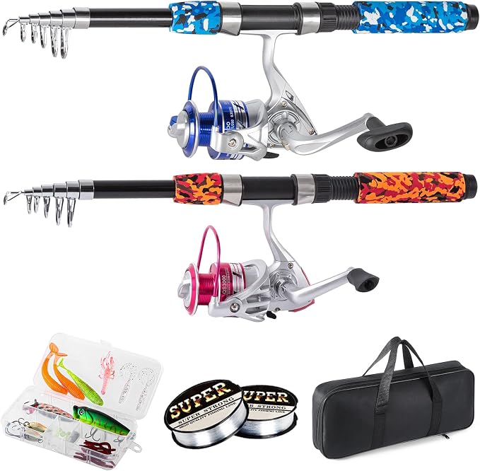 Tripquips Fishing Rod, 6.9ft 2Pcs Telescopic Fishing Pole Set, Spinning Rod and Reel Combo with Carrier Bag Freshwater Fishing Rod and Reel Combos Kits Fishing Gear (Type B: 2PCS Fishing Combo)