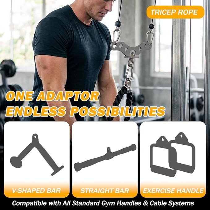 Double to Single Adaptor Plate for Cable Pulley Machines Durable Solid Stainless Steel with 3 Carabiners Suitable for Dual Cable Machines LAT Pulldown, Shoulder & Biceps Exercises