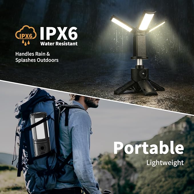 Telescopic Camping Light, Portable Camping Light with Stand, 14000mAh Rechargeable Camping Lantern, IPX6 Waterproof, Dimmable Outdoor Work Light for Emergency, Hiking, Fishing, Backyard