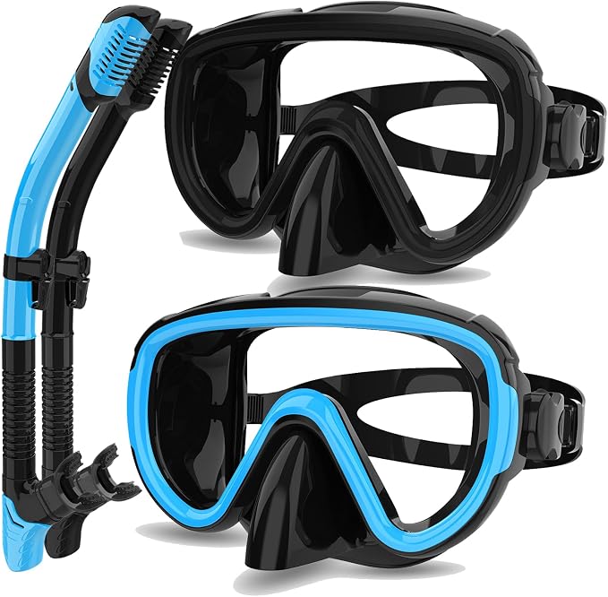 Snorkeling Gear for Adults 2-Pack | Anti-Fog & Anti-Leak Snorkeling Mask | Breath-Free Dry Snorkel | 180° Panoramic View with Quick-Dry Bags