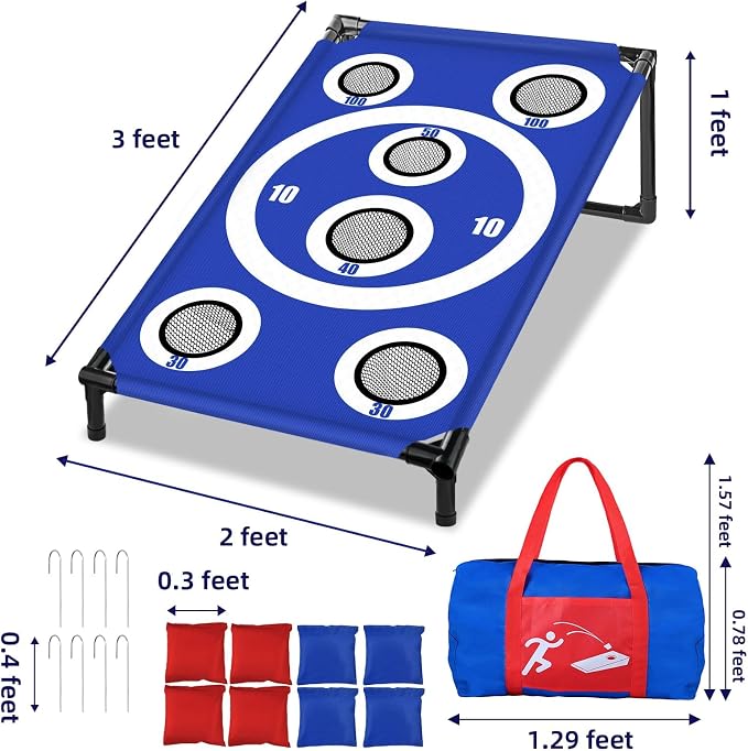 NZQXJXZ Cornhole Board Set with 8 Bean Bags 3x2 Ft Corn Hole Games Portable Cornhole Set for Indoor and Outdoor Ideal for Kids, Adults, Camping,Travel,Beach, Yard