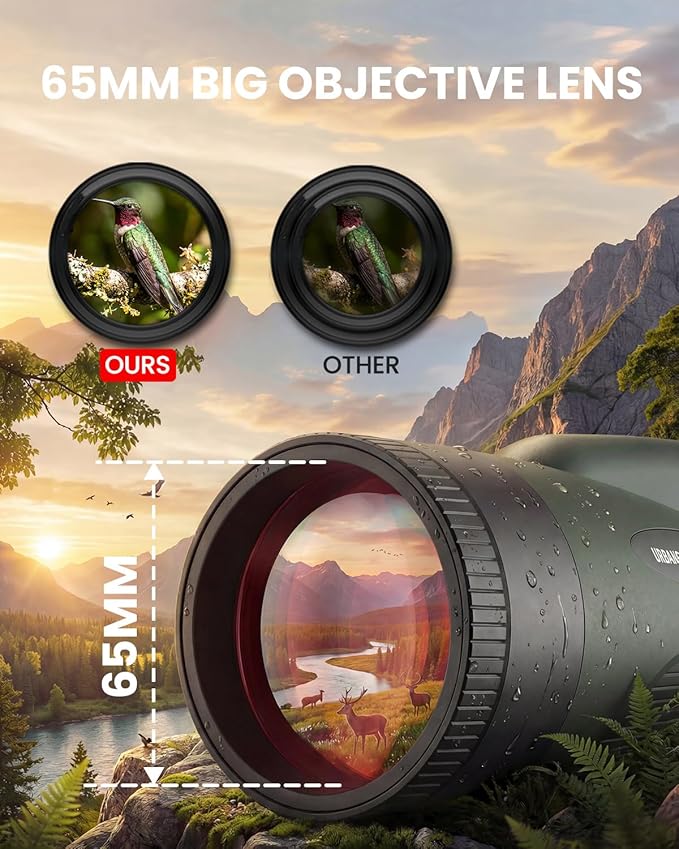 15x65 High Powered Monocular Telescope for Adults, UHD Large Objective Monocular with Smartphone Adapter & Tripod, BAK4 Prism, FMC Lens, Waterproof Telescope for Bird Watching, Stargazing