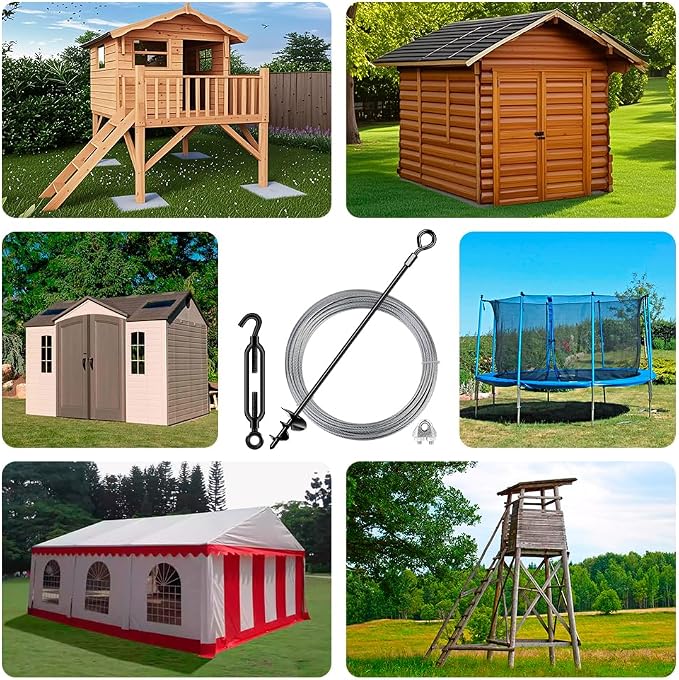 15in 6 Pack Ground Anchors with 1/8" Galvanized Cable Shed Anchor Kit, Trampoline Stakes Anchors High Wind – Ideal for Canopies, Sheds, Car Ports, Swing Sets Gazebo Greenhouse (15 in of 6 Pcs)