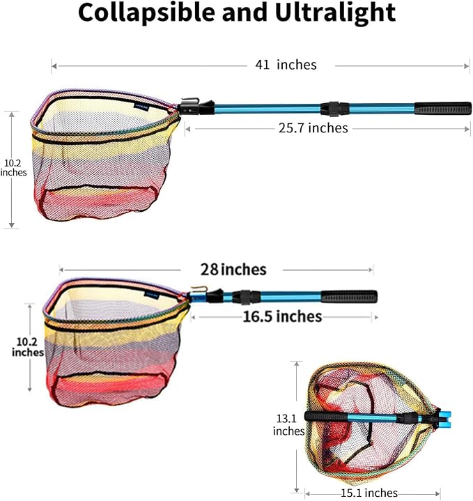 SANLIKE Collapsible Telescopic Fishing Net Rubber Coated Fresh/Salt Water