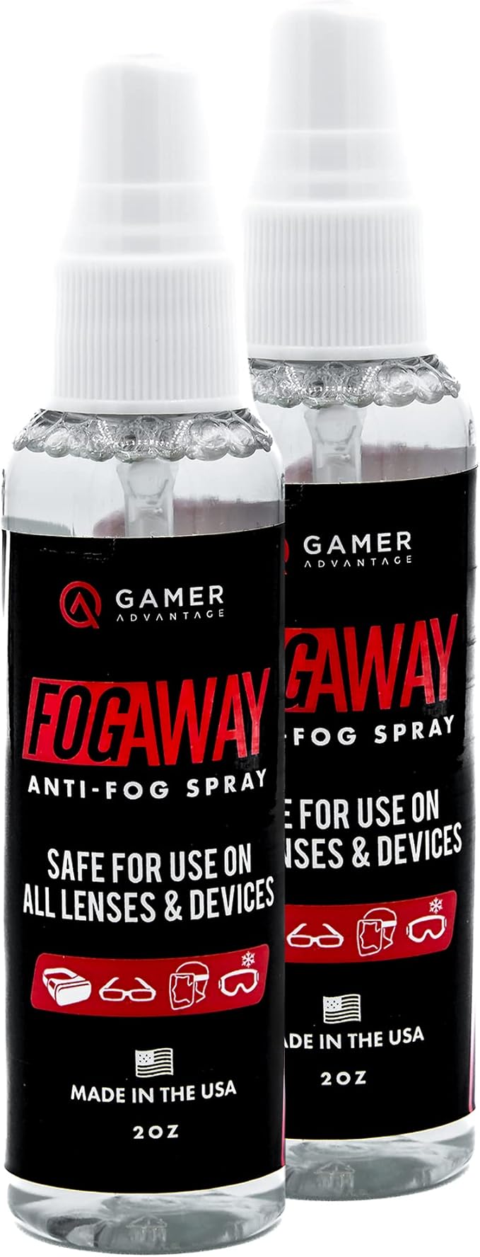 Gamer Advantage FogAway - Anti Fog Spray for Swim Goggles, Glasses, and Home Electronics - Safe for All Lens Types (2 Oz, Pack of 2)