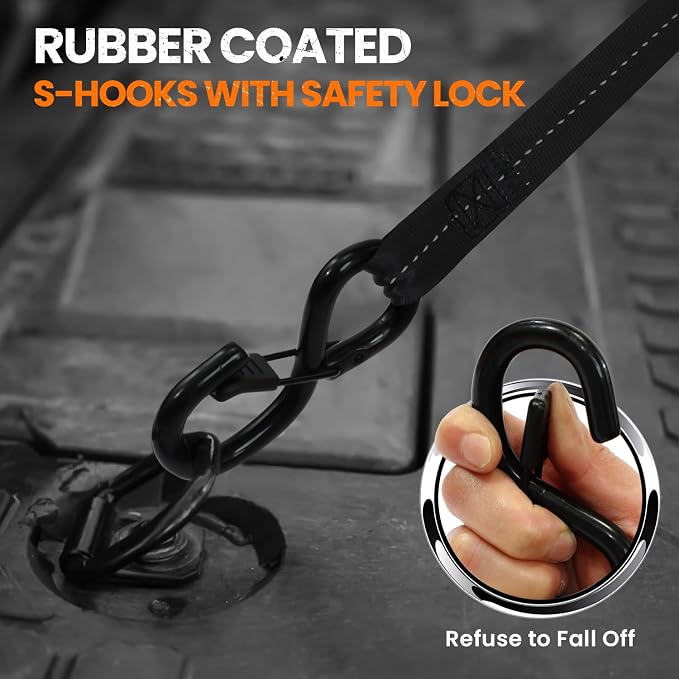 Retractable Ratchet Straps (2PK) - 1 in x 12 ft Automaitc Ratchet Tie Down Straps with Soft Loops, 1500lb Break Strength Self Retracting Strap for Motorcycle, Truck, Cargo, Trailer, ATVs, UTVs -Black