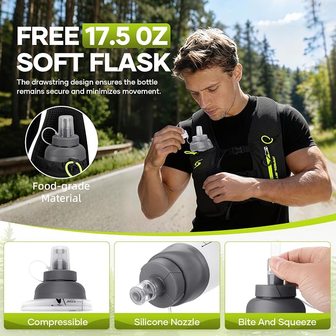 Maelstrom Running Vest,500ml Soft Flask Hydration Pack for Trail Marathon | BPA-Free Flask, Breathable Mesh, Bounce-Free Fit, Adjustable Compression, Reflective, Multi-Pockets, For Cycling, Hiking