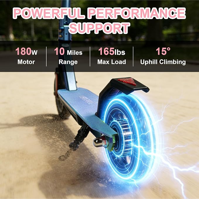 Electric Scooter for Kids Ages 8-15,180W Motor,11 MPH Max Speed & 15 Miles,Adjustable Height & Speed,Colorful Lights,LED Display,UL2272,Foldable Kids Electric Scooter 155 Lbs Max Load