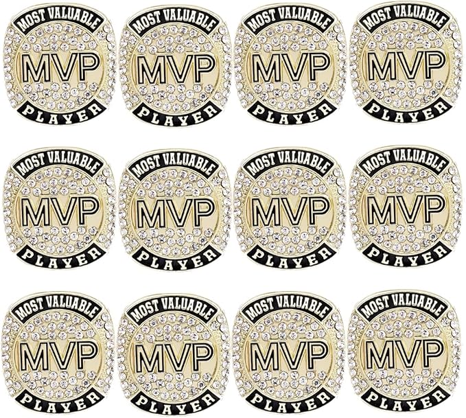 6 pcs MVP Ring Baseball Football Basketball Class High School College Ice Hockey Sport Championship Trophy Ring for Winner Tournament Team Award Gift