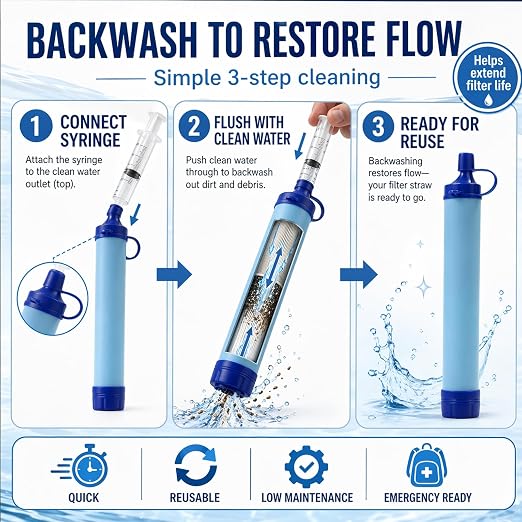 Water Filter, Survival Filtration Portable Gear, Emergency Preparedness, Supply for Drinking Hiking Camping Team Family Outing (3PCS)
