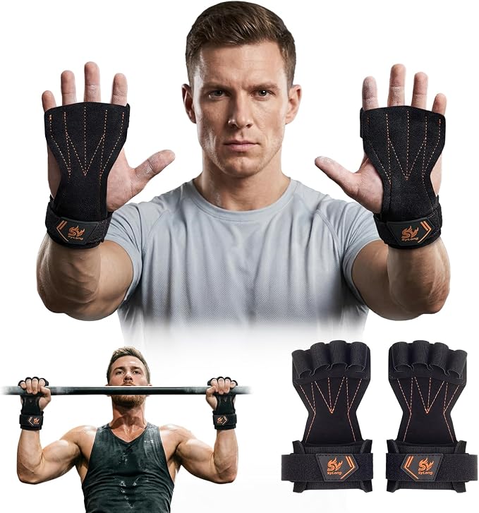 Sylong Gymnastics Hand Grips for Cross Training, Pull ups, Weight Lifting, Gymnastics; Effectively Plam Protection; offering a larger coverage area than standard grips，for Men and Women