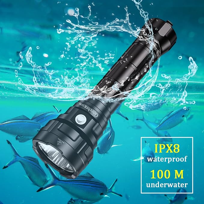 Dive Light, D70 13000 Lumen Super Bright Scuba Diving Flashlight, Rechargeable Diving Lights Underwater Waterproof Flashlight for Under Water Deep Sea Cave