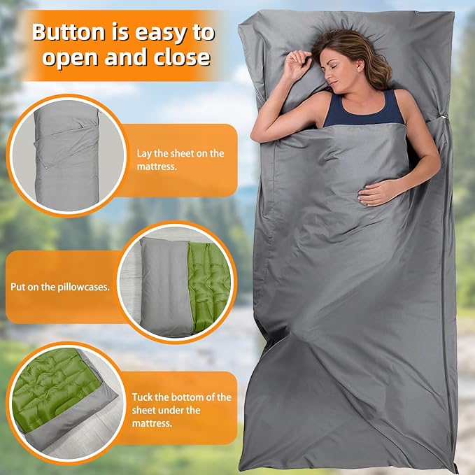 Camping Sleeping Pad, Extra Thick 5 Inch Self Inflating Camping Mat with Ultralight Sleeping Bag Liner Travel Sheet, Camping Pads with Pillow & Foot Pump for Outdoor Hiking, Backpacking, Travel(Green)
