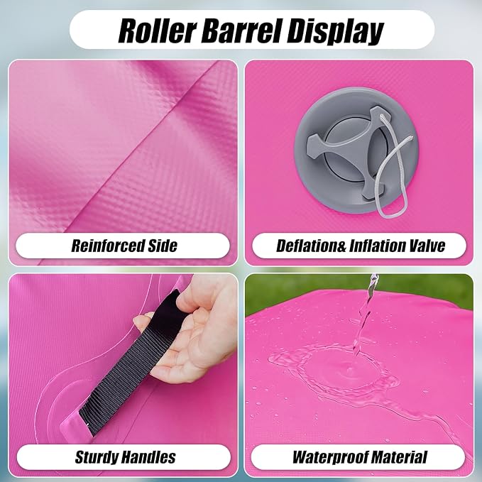 SUDOO Inflatable Air Roller Gymnastics Barrel Mat Tumbling Barrel Equipment for Backhandspring Training Roller for Cheerleading, Yoga, Dance, Home & Gym Use No Pump