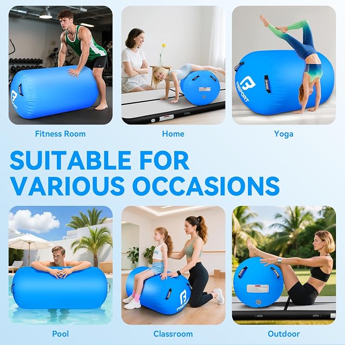 FBSPORT Air Roller Gymnastics Barrel, Inflatable Gymnastics Air Roller Inflatable Air Gymnastics Mat for Yoga Cheerleading Training Home Outdoor Indoor Use