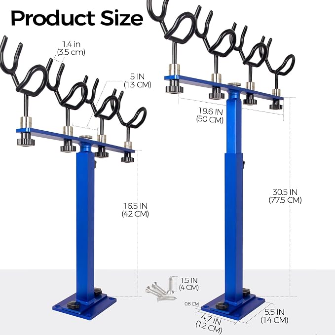 Aluminum Spider Rigging Rod Holder for Boat - 4 Pole Crappie Fishing Rack, Heavy Duty 6063-T5 Marine Grade Aluminum, 16.5"-30.5" Adjustable Height Square Tube Support for Catfish & Trolling