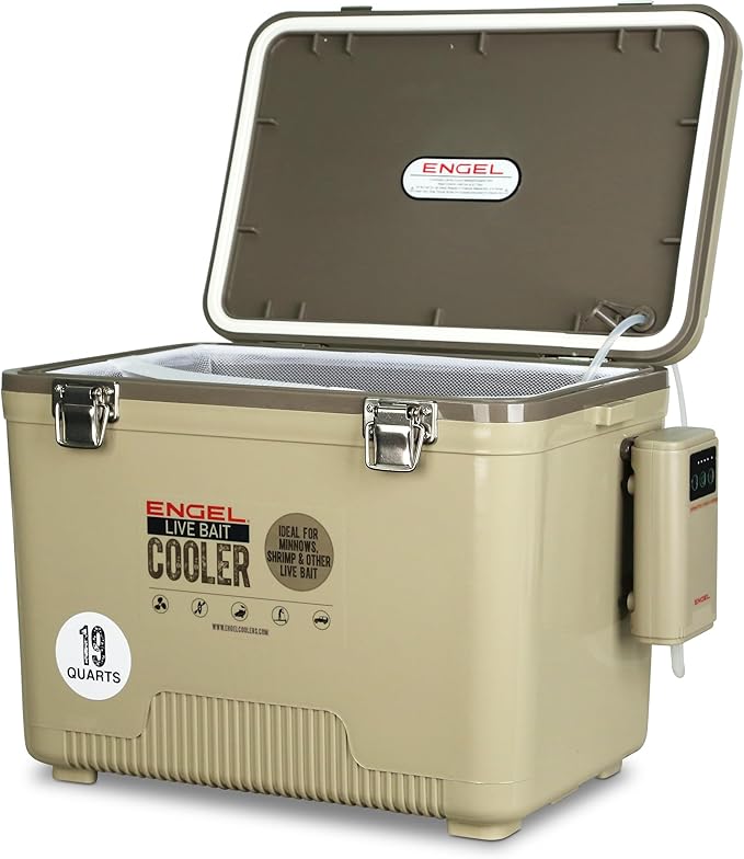 ENGEL Live Bait Cooler PRO for Fishing - Portable Minnow and Bait Bucket with Lithium-Ion Rechargeable Aerator