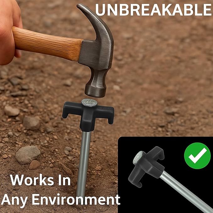 Tricc Unbreakable Heavy Duty Steel Tent/Canopy Stakes, Galvanized Non-Rust 10" Three Pegged Solid, Sturdy Stakes for Outdoor Trips, Camping, Hiking & Gardening. 4 Colors Made in The USA (Black)