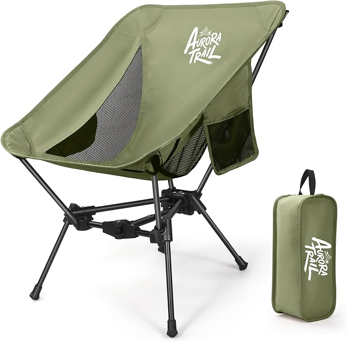 AuroraTrail Ultralight Backpacking Camping Chair – Only 2.7 lb, Supports 330 lb, Compact Folding Outdoor Seat with Carry Bag, 7075 Aluminum Frame for Hiking, Camping & Festivals (Green)