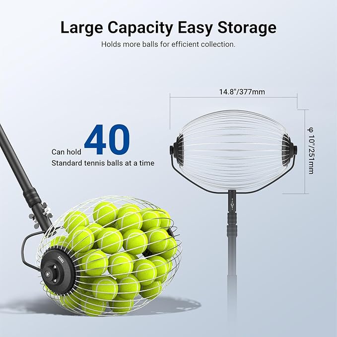 NEEWER Tennis Ball Pickleball Collector Roller, No Bending Over Quick Rolling Picker for Up to 40 Tennis Balls
