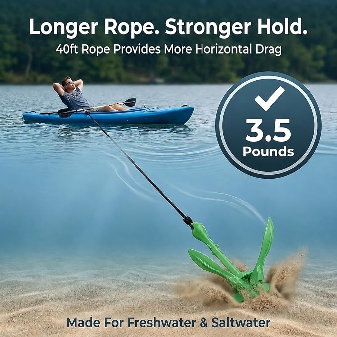 Best Marine and Outdoors Kayak Anchor, 3.5 Pound Anchor System Kit for Kayaks, Canoes, SUP Paddle Boards & Jet Skis, Fishing, Boating & Kayaking Accessories