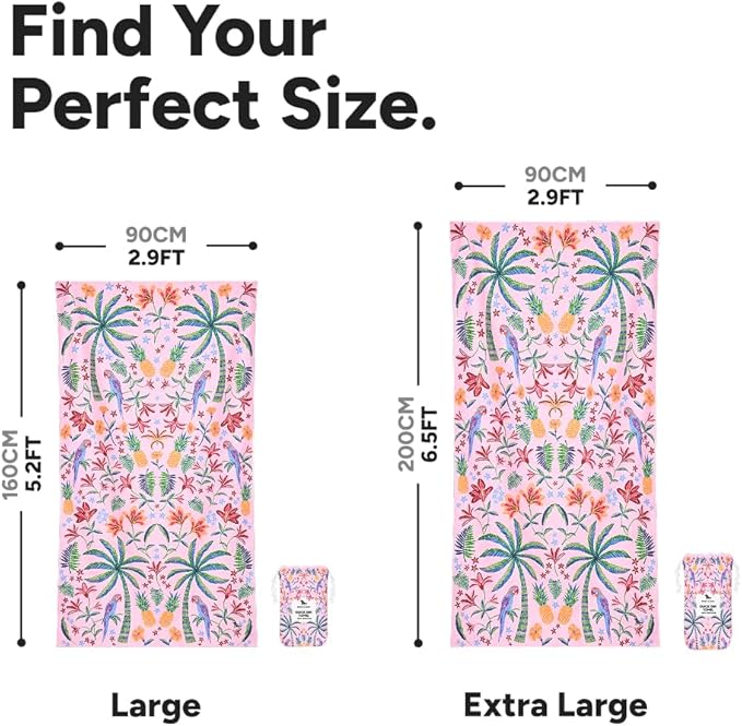 Dock & Bay Beach Towel - Quick Dry, Sand Free - Compact, Lightweight - 100% Recycled - Includes Bag - Pink Paradise - Large (160x90cm, 63x35)