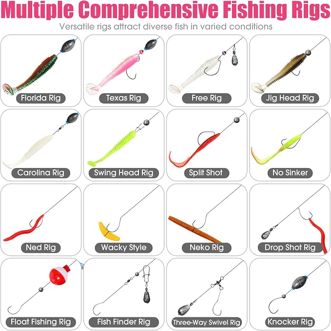517 Pcs Large 3 Layers Tackle Box with Tackle Fishing Lures Kit Included Pliers, Fish Lip Gripper, Crankbait, Hooks, Other Accessories Fishing Kit for Men Gifts Summer Vacation(Pink White)