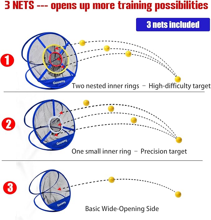 Set of 3 Golf Chipping Nets (3 Sizes) - Pop-Up Practice Targets for Indoor & Outdoor