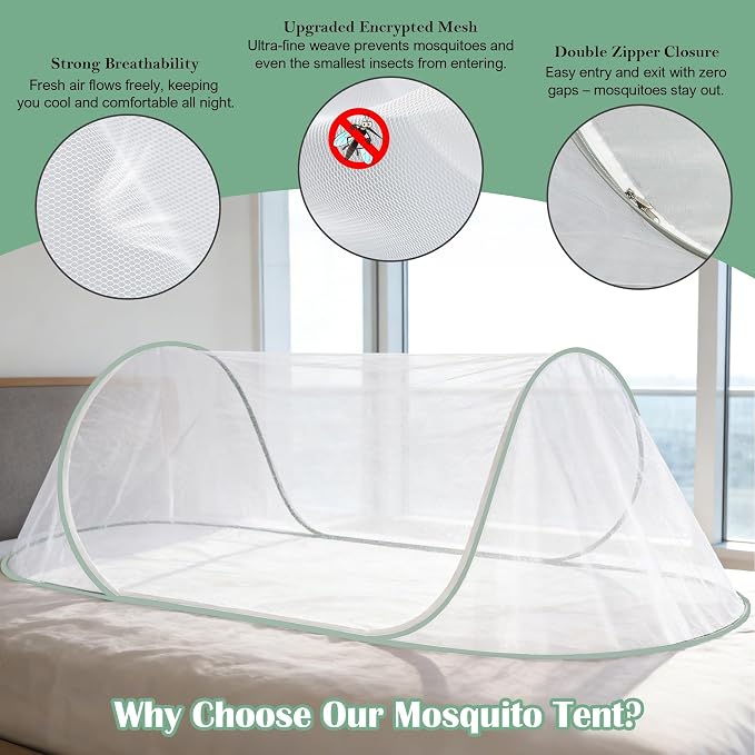 FORUP Pop Up Mosquito Tent | Quick Setup Portable & Foldable Mosquito Net for Bedroom, Camping, Patio (77 * 30 * 23 Inch)