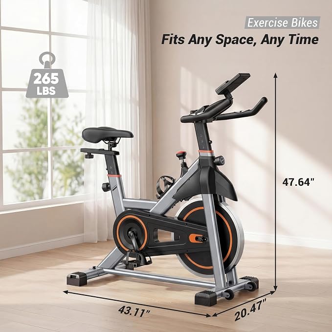 OLIXIS Exercise Bike with APP Control, Brake Pad Stationary Bikes with Quiet Magnetic Resistance, Indoor Cycling Spin Workout Bike with 300.0 lbs Weight Capacity,Orange/Red/Blue