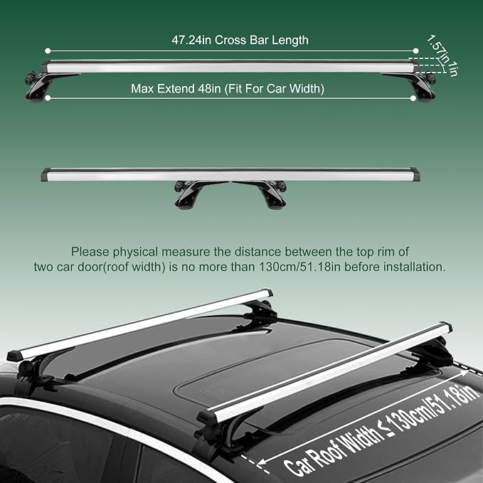 Universal Roof Rack Cross Bars,48"Aluminum Car Roof Crossbars for Vehicles Without Side Rails, 165lbs Capacity Luggage Rack Fit for Bike, Kayak, Canoe, Snowboard–Adjustable, Easy Installation (1 Pair)