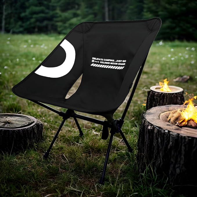 Lightweight Folding Camping Chair for Adults, Heavy Duty 270lbs Capacity Compact Backpacking Hiking Chair – Portable Durable Outdoor Chair with Ergonomic Support (Black)