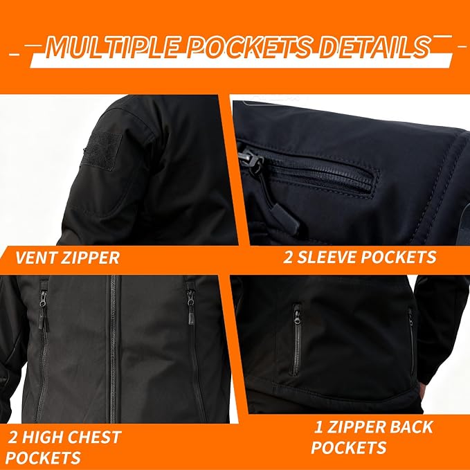 Men's Military Tactical Jacket Fleece Lined Hooded Mens Softshell Jacket Waterproof Windproof and Warm Winter Coat