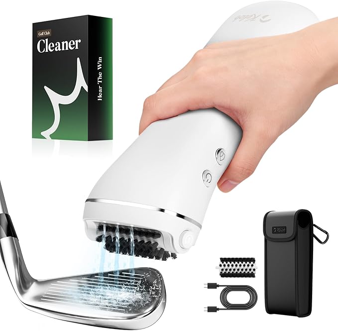 KELOB Electric Golf Club Cleaner Brush – 360° Auto-Rotating, 100ml Water Tank, 2000mAh Type-C Rechargeable, 2-Speed & 2 Brush Heads – High-Pressure Spray for Grooves, Ideal Golf Gift