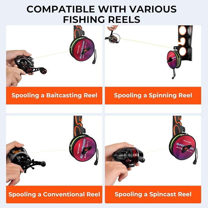KastKing SafeGuard LS Horizontal Fishing Rod Rack with Line Spooler – Wall or Ceiling Mount, Holds 6 Rods & Combos in 18", No-Twist Fishing Rod Holder with Spooler & Cutter (Spinning & Baitcasting)