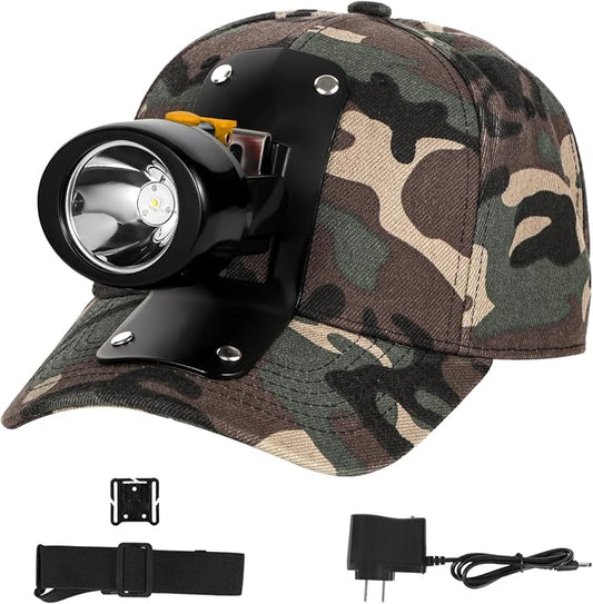 High Lumens LED Mining Headlamp with Hat - Waterproof, Durable, Long-Lasting Rechargeable Headlight, Adjustable Strap, Perfect for Miners Camping Hiking (KL3.0 Black-Yellow Button with Hat)