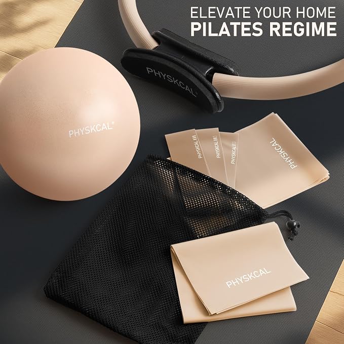 PhysKcal Pilates Kit, 15-Inch Pilates Ring with 1x Core Ball, 3X Resistant Loops and 2X Flex Bands, Home Pilates Equipment Set and Mat Pilates Essential Kit