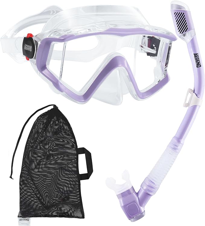 Aegend Snorkeling Gear for Adults Youth Kids, Snorkel Mask with Top Dry Valve - Panoramic View Anti-Leak and Anti-Fog with Mesh Bag for Snorkeling, Scuba Diving, Freediving & Swimming