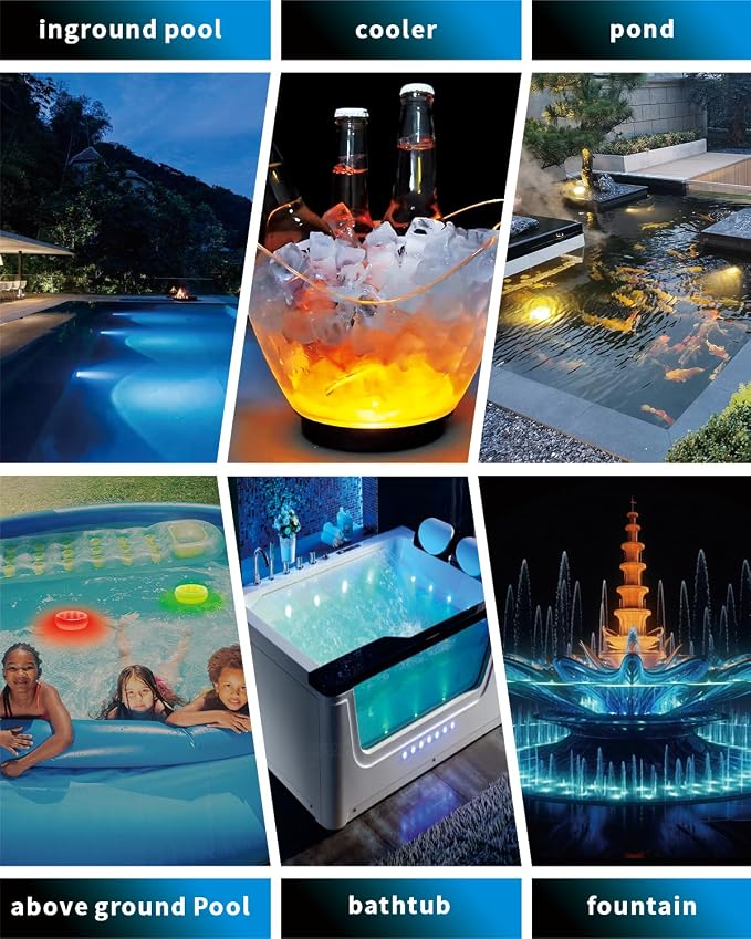 Pool Lights, 2024 Upgraded Rechargeable Submersible LED Lights with Remote, 16 Colors IP68 Waterproof Underwater Light for Inground Pool Above Ground, Aquarium, Hot Tub