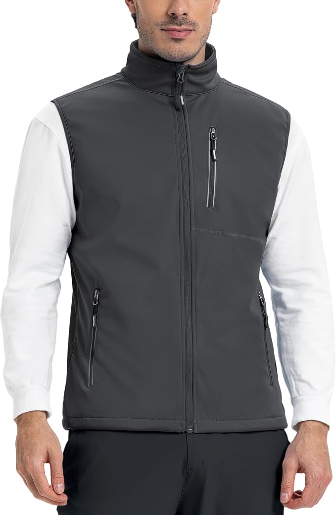Outdoor Ventures Men's Windproof Softshell Vest Outerwear Lightweight Sleeveless Jacket for Running Golf Hiking Travel