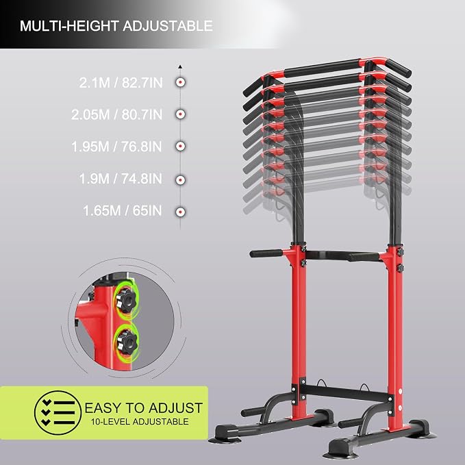 Height Adjustable Multi-functional Power Tower Pull Up Bar Station &Wooden Parallel Bars
