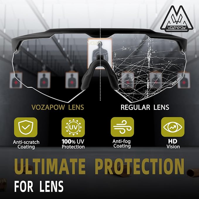 Shooting Glasses Anti Fog with High Definition Lenses, ANSI Z87+ Certified Tactical Safety Glasses for Men Women