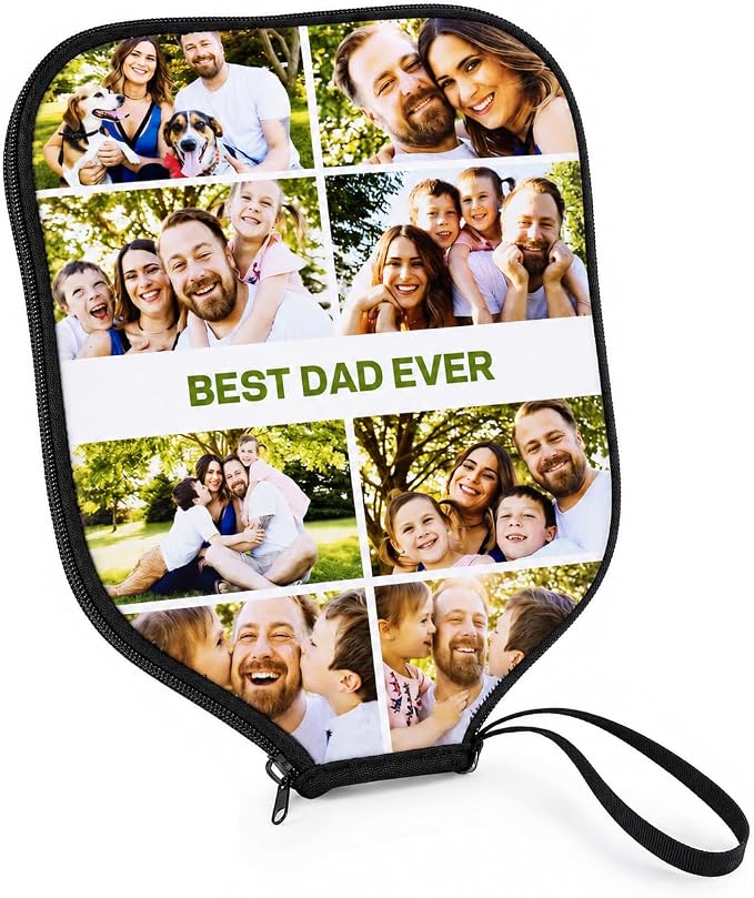 Getname Necklace Personalized Pickleball Paddle Cover with Custom Photo Collage and Text - Protective Pickleball Paddle Case with Zipper for Pickleball Racket for Husband Dad Grandpa Men Gifts