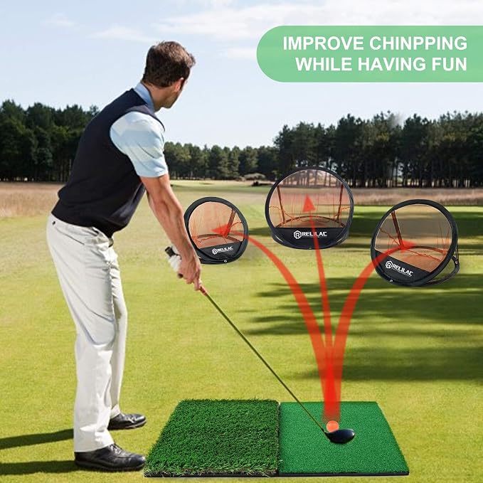 RELILAC Pop Up Golf Chipping Practice Net Set - Indoor/Outdoor Golfing Target Accessories for Golf Practice - Improve Your Short Game - Gifts for Men, Dad, Mom, Husband, Women, Kid, Golfers