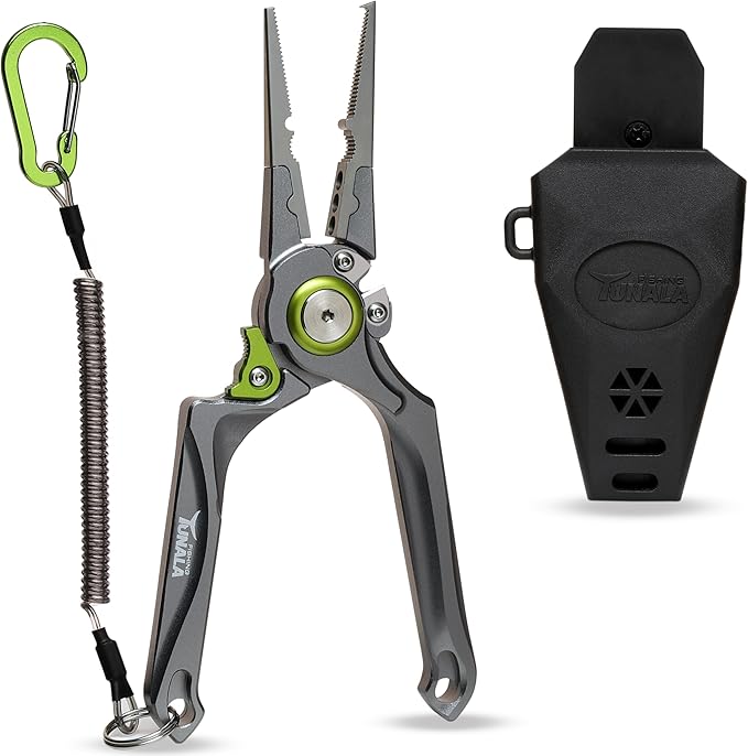8 Inch Fishing Pliers, Cut Braided and Fluorocarbon Lines, Hook Remover, Lockable, Split Ring, Multi Tool, Ocean Fishing, Fly Fishing, Ice Fishing, Hard Rubberized Sheath, Gift for Fisherman