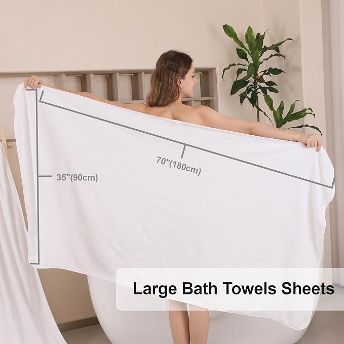 CHINO White Bath Towels Set, 2 Oversized Large Towels/2 Hand Towels/4 Washcloths,Quick Dry Super Soft Absorbent Shower Bathroom Towel Set Hotel Spa Towel (8 Pack)
