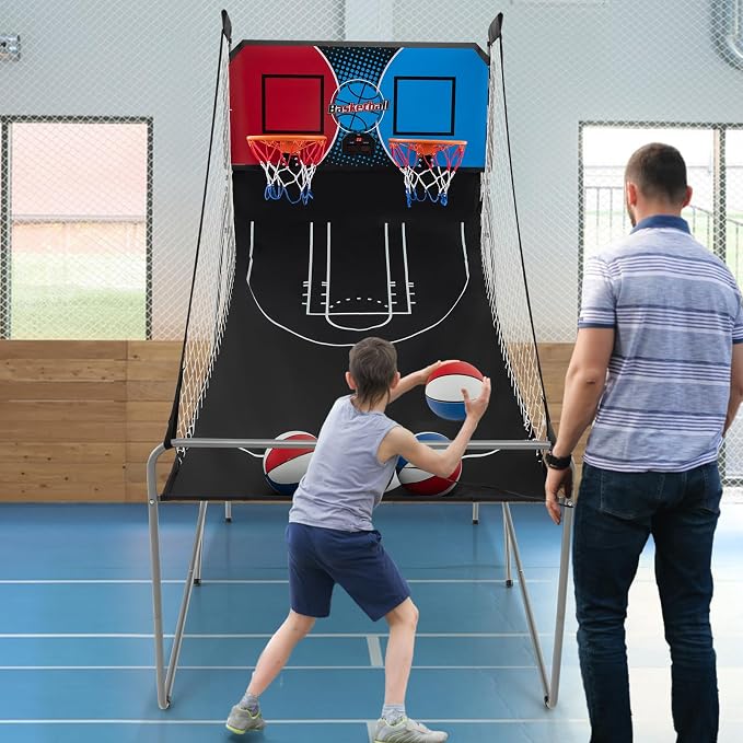 Giantex Dual Shot Electronic Basketball Arcade Game with 8 Game Modes, 4 Balls, 2 Hoops, Air Pump, LCD Scoreboard for Adults and Kids