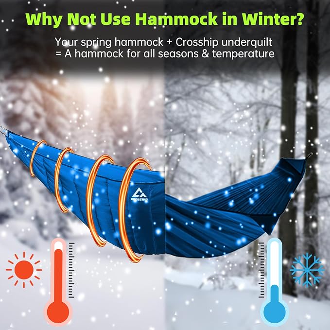 Hammock Underquilt for Camping - Full Length Blue Lightweight Warm Quilt for 3-4 Seasons (41-68°F) - Soft & Durable for Hiking, Backpacking, Beach, Travel - Holds Up to 500lbs