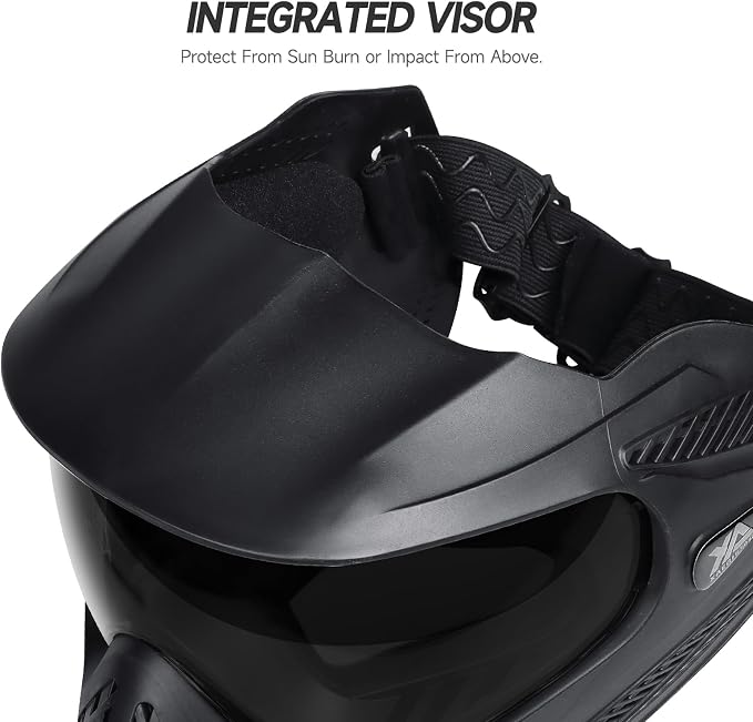 Xaegistac Paintball Mask-Intergrated Sun Visor Airsoft Mask, Wide Field of View, Anti Fog, Adjustable Headband for Paintball, Airsoft