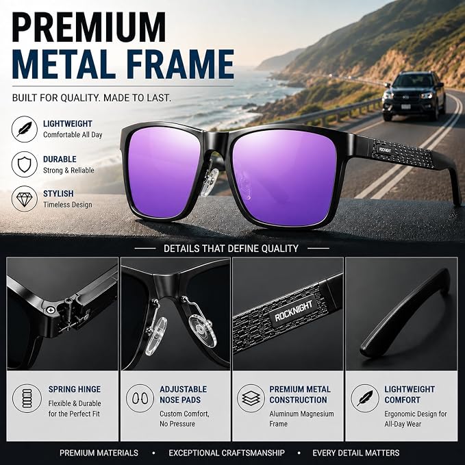 ROCKNIGHT Polarized Driving Sunglasses with Spring Hinges